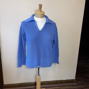 J. Crew Collared V-neck Sweater Blue Periwinkle Size Small Flared Sleeves